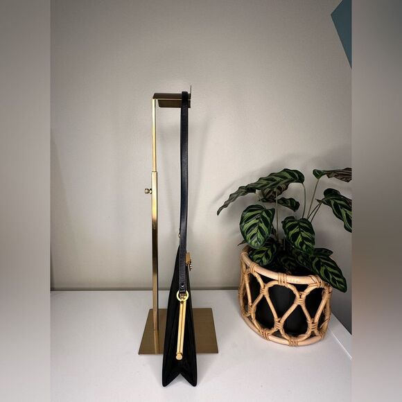 Vintage Charles Jourdan Black Suede Frame Bag Gold Hardware Clutch Leather Strap - Picture 4 of 10